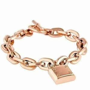 Michael Kors Rose Gold-Tone Logo Padlock Bracelet
